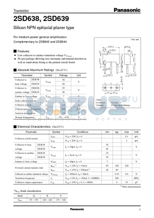 2SD638 datasheet - Silicon NPN epitaxial planer type(For medium-power general amplification)