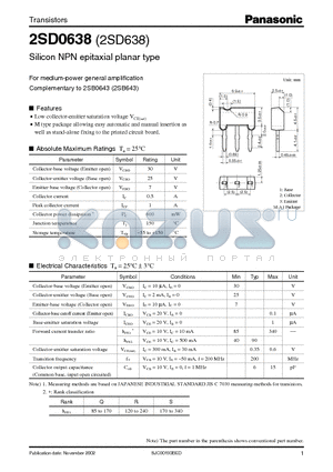 2SD638 datasheet - For Medium-Power General Amplification