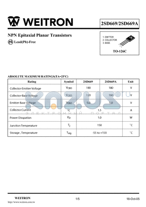 2SD669 datasheet - NPN Epitaxial Planar Transistors