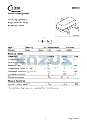 BGX400 datasheet - Silicon Switching Diodes