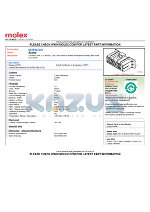 0879437001 datasheet - 2.50mm (.098) / 3.50mm (.138) Pitch Wire-to-Board Receptacle Housing with Fuse, 22 Circuits