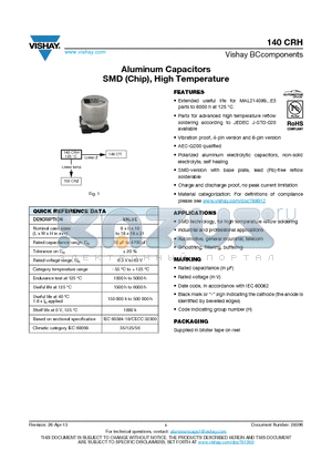 140CRH_13 datasheet - Aluminum Capacitors SMD (Chip), High Temperature