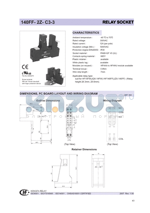 140FF-2Z-C3 datasheet - RELAY SOCKET