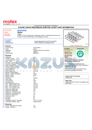 0879795006 datasheet - 2.00mm (.079) Pitch Milli-Grid Breakaway Header, Horizontal Surface Mount, 50 Circuits, Tin (Sn) Overall Plating, Tray Packaging, Lead-free