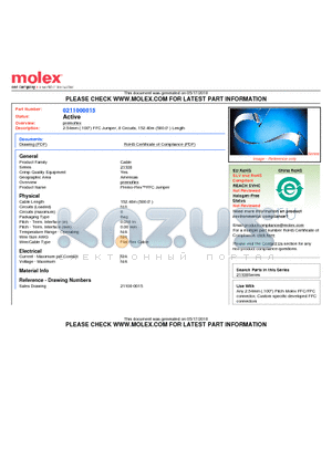 21100-0015 datasheet - 2.54mm (.100) FFC Jumper, 8 Circuits, 152.40m (500.0 ) Length