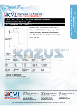 2110A datasheet - Neon-Incandescent Indicator Lights