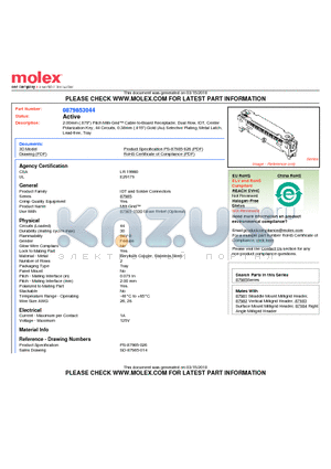 0879853044 datasheet - 2.00mm (.079) Pitch Milli-Grid Cable-to-Board Receptacle, Dual Row, IDT, Center Polarization Key, 44 Circuits, 0.38mm (.015) Gold (Au) Selective Plating