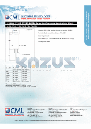 2110QA datasheet - Non-Relampable Neon Indicator Lights