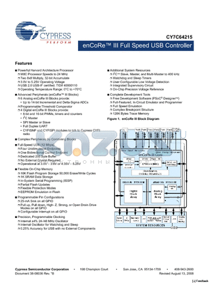 CY7C64215_08 datasheet - enCoRe III Full Speed USB Controller