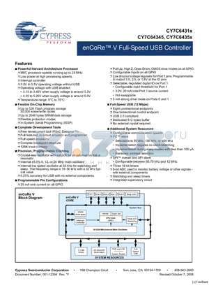 CY7C64316-16LKXC datasheet - enCoRe V Full-Speed USB Controller