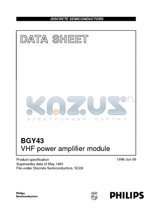 BGY43 datasheet - VHF power amplifier module