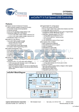 CY7C64356-48LTXCT datasheet - enCoRe V Full Speed USB Controller