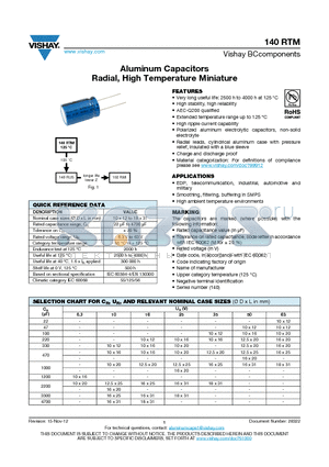 140RTM_12 datasheet - Aluminum Capacitors Radial, High Temperature Miniature