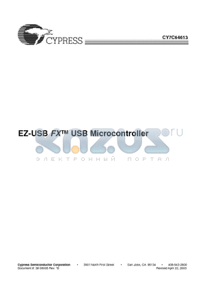 CY7C64613 datasheet - EZ-USB FX USB Microcontroller