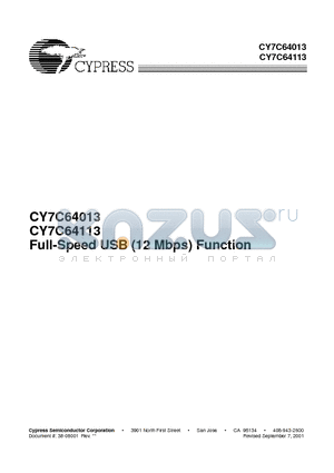 CY7C64113 datasheet - Full-Speed USB (12 Mbps) Function