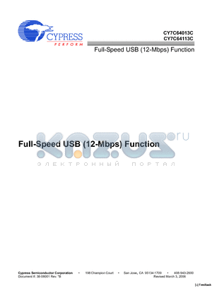 CY7C64013C-PXC datasheet - Full-Speed USB (12-Mbps) Function