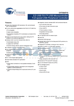 CY7C64713-128AXC datasheet - EZ-USB FX1 USB Microcontroller Full-speed USB Peripheral Controller