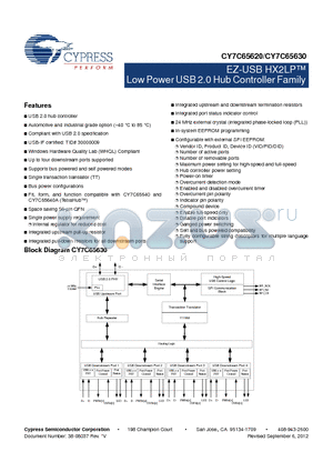 CY7C65620-56LTXC datasheet - EZ-USB HX2LP Low Power USB 2.0 Hub Controller Family