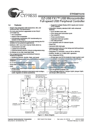 CY7C6471314 datasheet - EZ-USB FX1 USB Microcontroller Full-speed USB Peripheral Controller