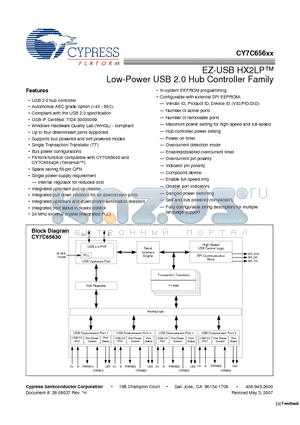 CY7C65630-56LFXA datasheet - EZ-USB HX2LP Low-Power USB 2.0 Hub Controller Family