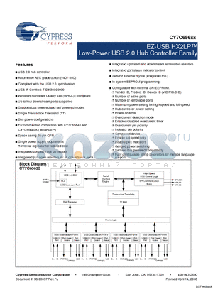 CY7C65630-56LFXA datasheet - EZ-USB HX2LP  Low-Power USB 2.0 Hub Controller Family