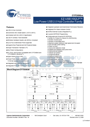 CY7C65630-56LFXA datasheet - EZ-USB HX2LP Low Power USB 2.0 Hub Controller Family