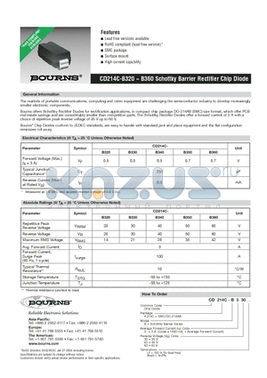 CD214C-B320 datasheet - CD214C-B320 ~ B360 Schottky Barrier Rectifier Chip Diode