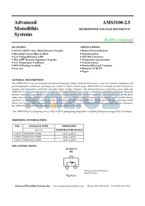 AMS3100-2.5 datasheet - MICROPOWER VOLTAGE REFERENCE