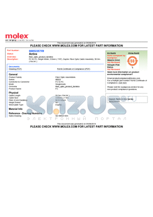 0885235749 datasheet - FC-to-FC, Single Mode, 3.0mm (.118), Duplex Fiber Optic Cable Assembly, 50.0m (164.04)