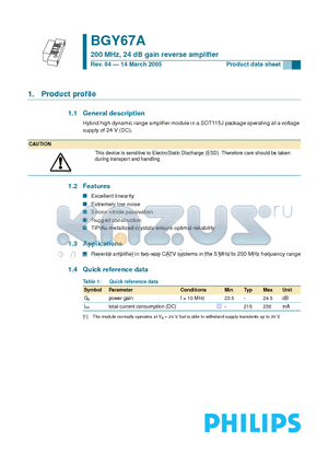 BGY67A datasheet - CATV amplifier module