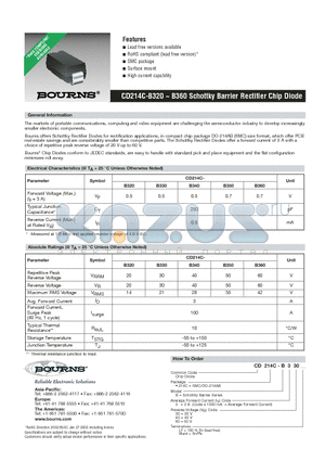 CD214C-B350 datasheet - CD214C-B320 ~ B360 Schottky Barrier Rectifier Chip Diode