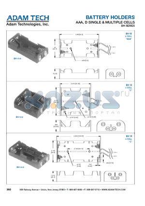 BH-10 datasheet - BATTERY HOLDERS AAA, D SINGLE & MULTIPLE CELLS