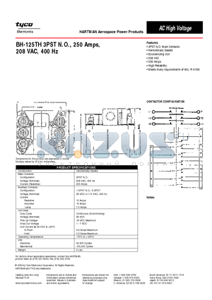 BH-125TH datasheet - BH-125TH 3PST N.O., 250 Amps,208 VAC, 400 Hz