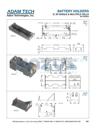 BH-24 datasheet - BATTERY HOLDERS D, 9V SINGLE & MULTIPLE CELLS