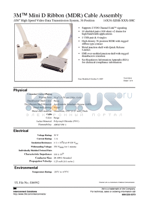 14136-SZ6B-100-0HC datasheet - 3M Mini D Ribbon (MDR) Cable Assembly