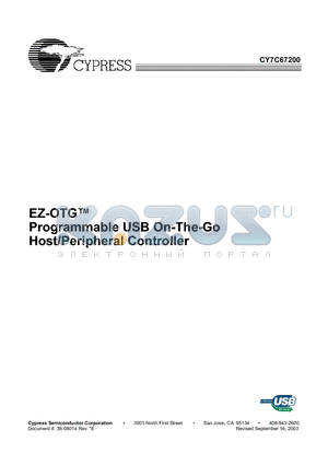 CY7C67200 datasheet - EZ-OTG Programmable USB On-The-Go Host/Peripheral Controller