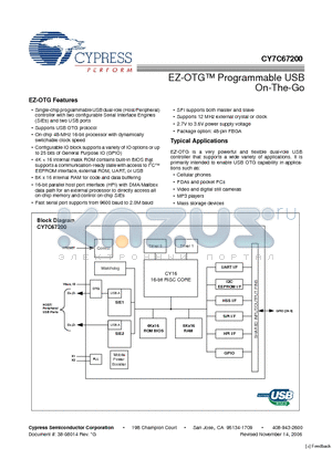 CY7C67200 datasheet - EZ-OTG Programmable USB On-The-Go Package option: 48-pin FBGA