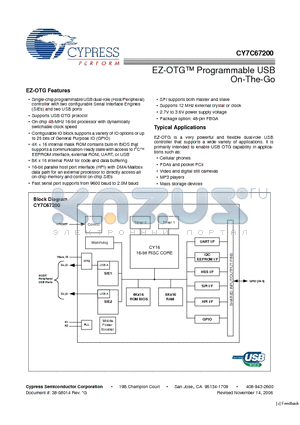 CY7C67200_11 datasheet - EZ-OTG Programmable USB On-The-Go Package option: 48-pin FBGA