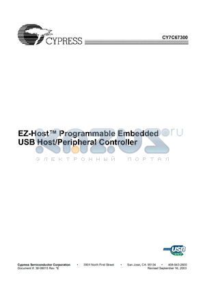 CY7C67300 datasheet - EZ-Host Programmable Embedded USB Host/Peripheral Controller
