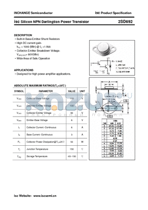 2SD692 datasheet - isc Silicon NPN Darlingtion Power Transistor