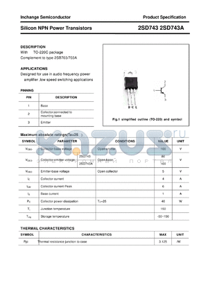 2SD743 datasheet - Silicon NPN Power Transistors