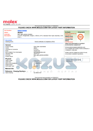 0885239988 datasheet - LC-to-FC, Singlemode, Simplex, 2.00mm (.079), Standard Fiber Optic Assembly, 3.0m (9.84)