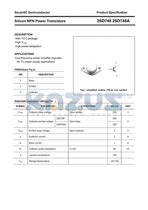 2SD748 datasheet - Silicon NPN Power Transistors