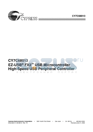 CY7C68013-56LFC datasheet - EZ-USB FX USB Microcontroller High-Speed USB Peripheral Controller