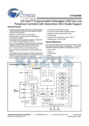 CY7C67300-100AXIT datasheet - EZ-Host Programmable Embedded USB Host and Peripheral Controller with Automotive AEC Grade Support