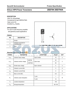 2SD794 datasheet - Silicon NPN Power Transistors