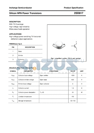 2SD817 datasheet - Silicon NPN Power Transistors