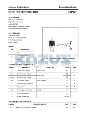2SD834 datasheet - Silicon NPN Power Transistors