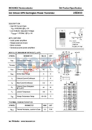 2SD833 datasheet - isc Silicon NPN Darlington Power Transistor