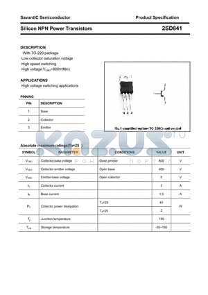 2SD841 datasheet - Silicon NPN Power Transistors